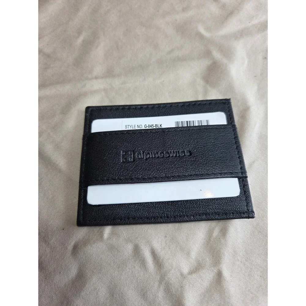 Men's Alpine Swiss Slim Card Holder Wallet Black Leather NWT